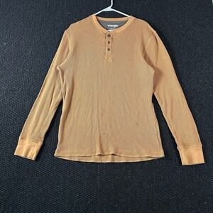 Wrangler Mens Long Sleeve Thermal Henley Waffle Knit Shirt Brown Medium